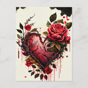 Tarjeta de amor de rosas rojas con flores de acuar