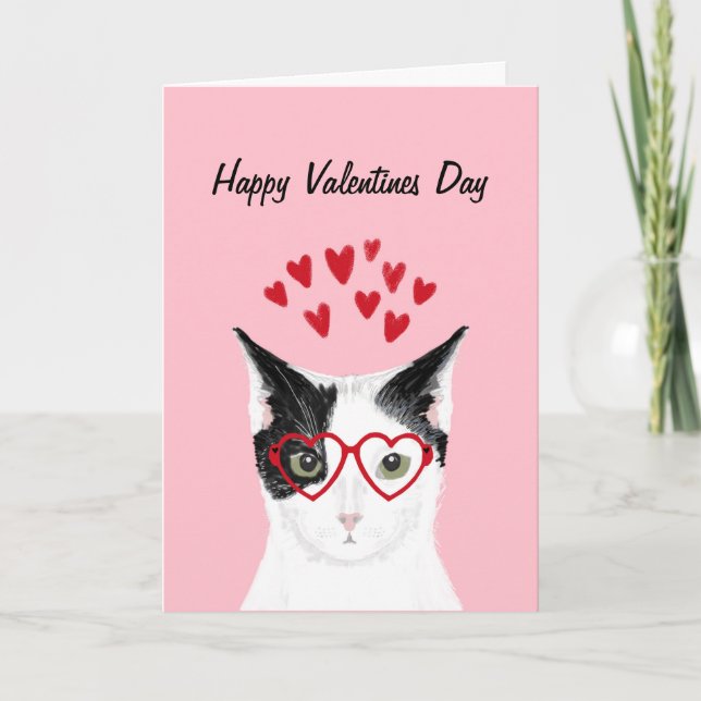 Tarjeta de amor de San Valentín para gato negro y  (Anverso)