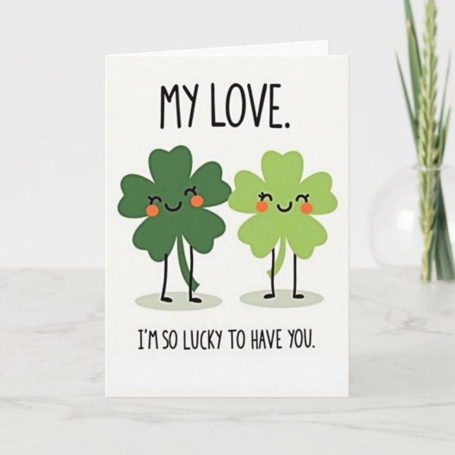 Tarjeta de amor de trébol Afortunado tú (Anverso)