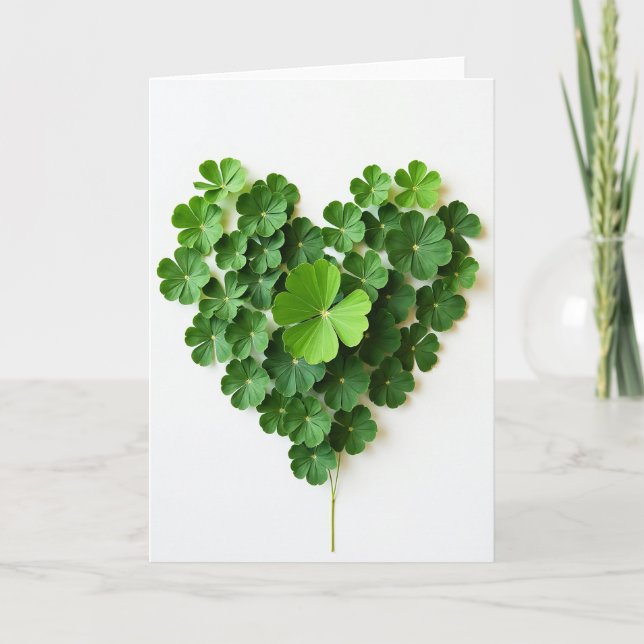 Tarjeta de amor de trébol de corazón verde (Anverso)