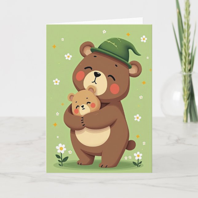 Tarjeta de amor familiar con abrazos de oso lindos (Anverso)
