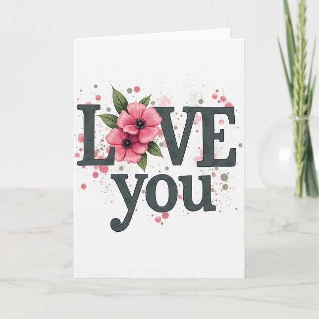 Tarjeta de amor floral rosa (Anverso)