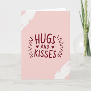 Tarjeta de amor granate con abrazos y besos