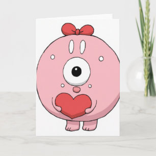 Tarjeta de amor monstruo corazón rosa