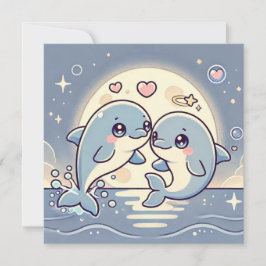 Tarjeta de amor para delfines iluminados por luna