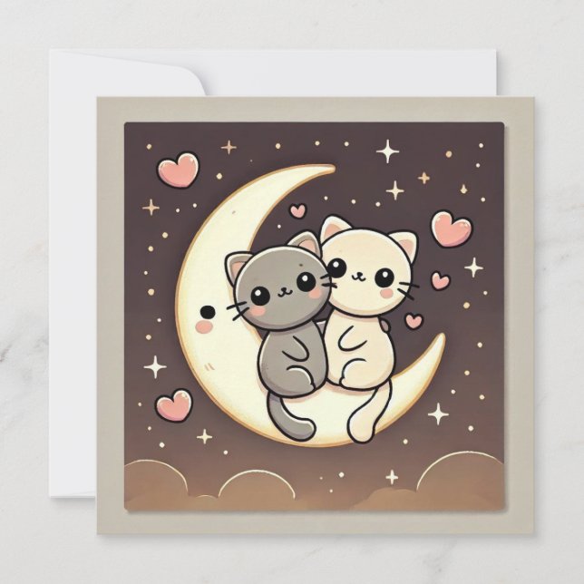 Tarjeta de amor para gato iluminada por luna (Anverso)