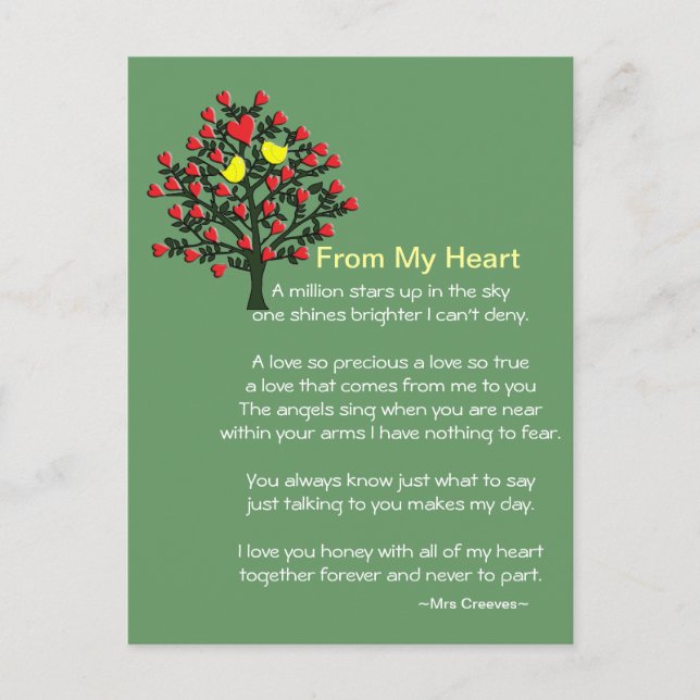 Tarjeta de amor para los pájaros con poema (Anverso)