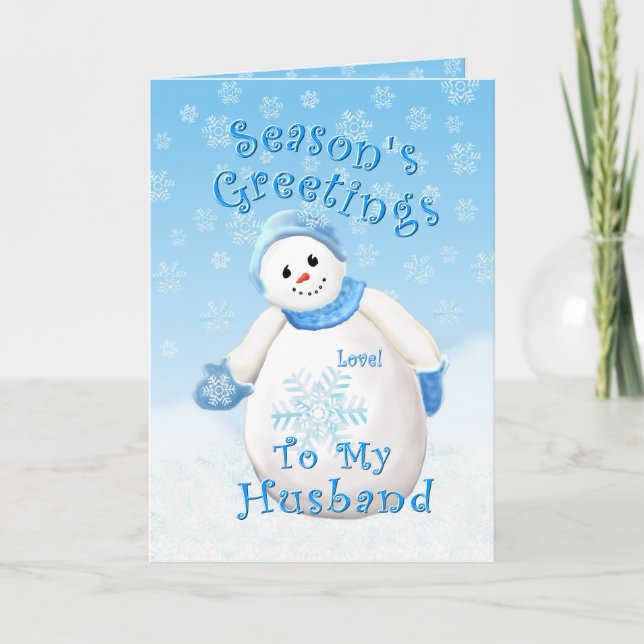 Tarjeta de amor para marido de Snowman de vacacion (Anverso)
