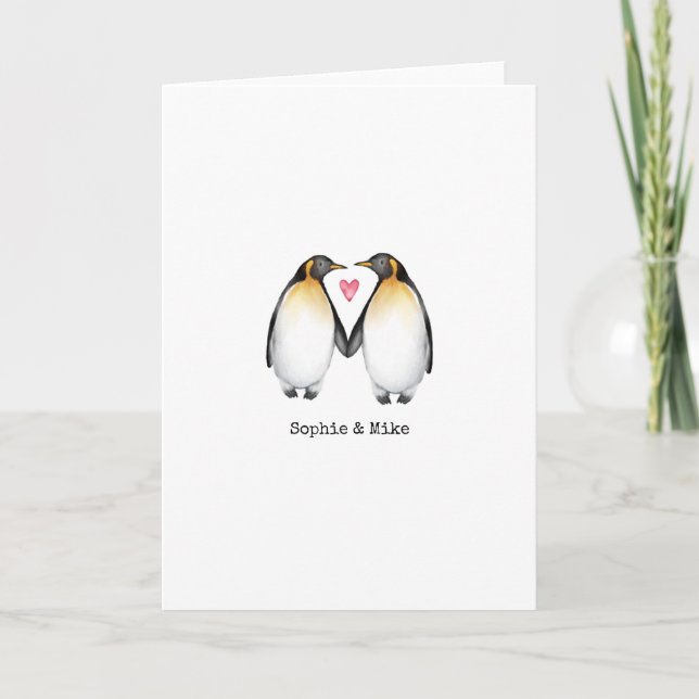 Tarjeta de amor Penguin Valentines personalizada (Anverso)