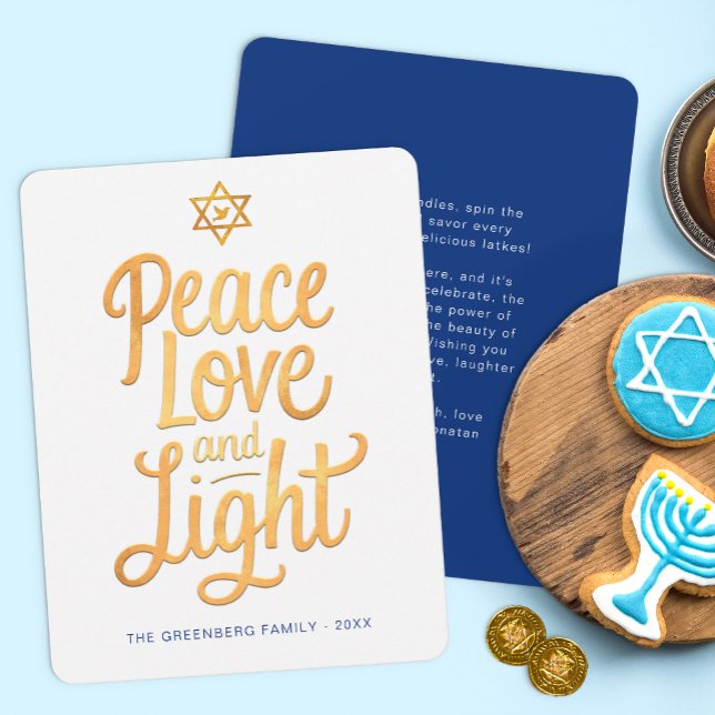 Tarjeta de amor por la paz y la luz Hanukkah (Peace Love & Light Hanukkah Card)