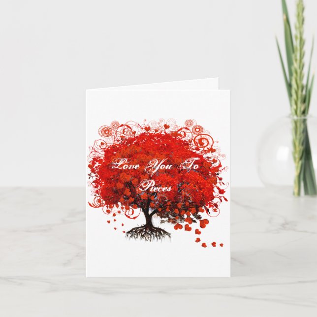 Tarjeta de amor Red Tree Heart & Swirls (Anverso)