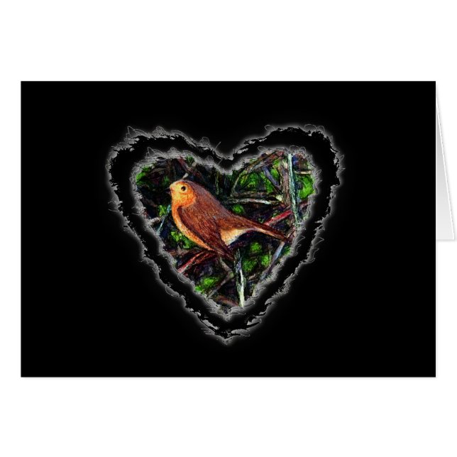 Tarjeta de amor Robin Heart Valentine Romance (Anverso (Horizontal))