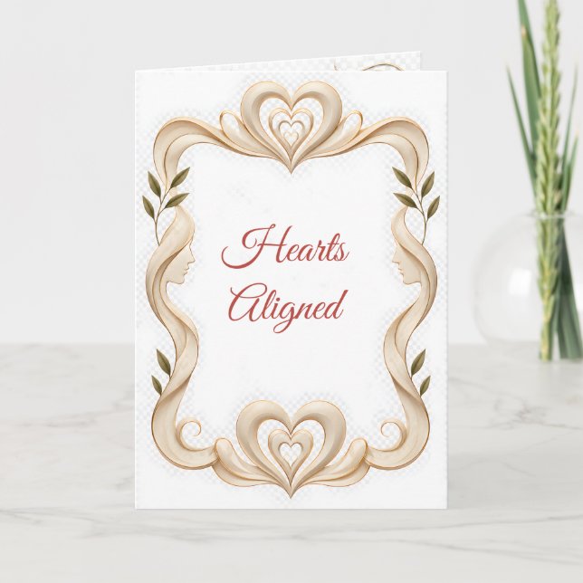 Tarjeta de amor romántico con corazones alineados (Anverso)