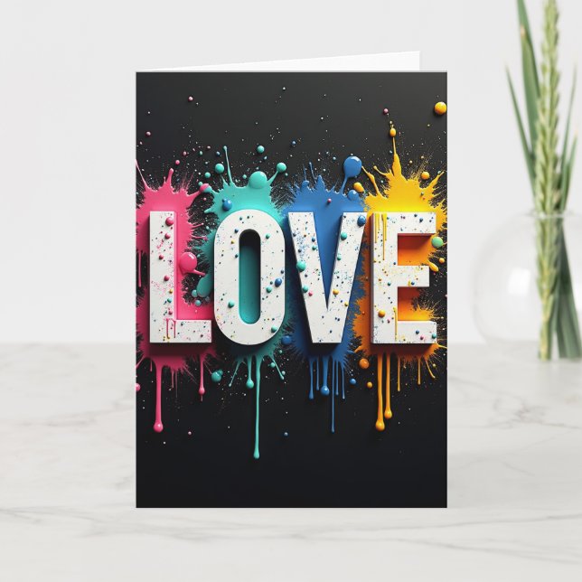 Tarjeta de amor simple con salpicaduras de pintura (Anverso)