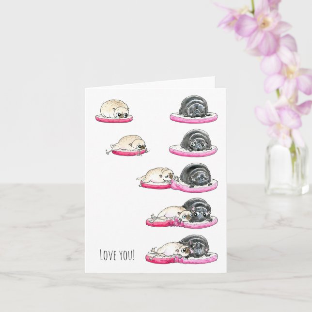 Tarjeta de amor Sneaky Kiss pug (Orquídea)