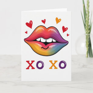 Tarjeta de amor Xo Xo Labios Arcoíris