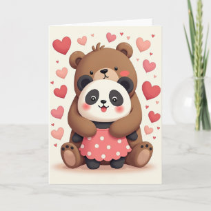 Tarjeta de amor y abrazo de oso panda lindo