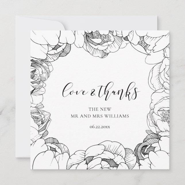 Tarjeta de amor y agradecimiento elegante de peona (Anverso)