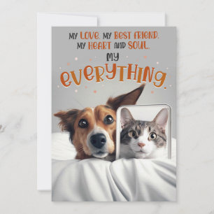 Tarjeta de amor y amistad con perro y gato