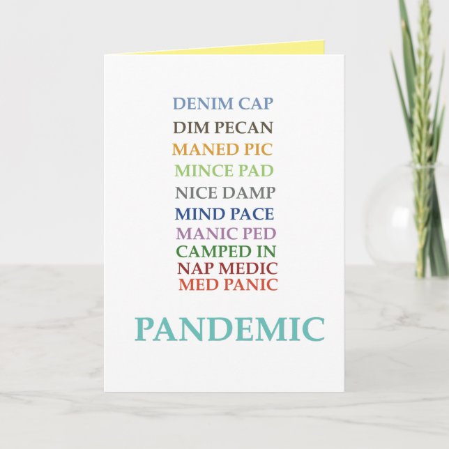 Tarjeta de anagramas 'Pandemia Te Echo de Menos' (Anverso)