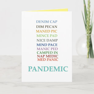 Tarjeta de anagramas 'Pandemia Te Echo de Menos'
