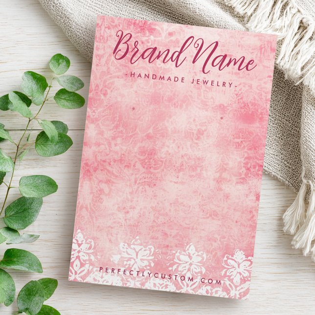 Tarjeta de anclaje del amortiguador del esténcil d (Vintage pink lace stencil damask earring card)