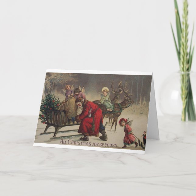 Tarjeta de Ángeles Vintage y Navidades Santa (Anverso)