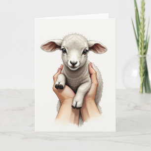 Tarjeta de Animal Cute con Cordero en Manos