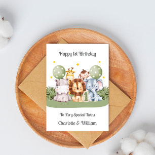 Tarjeta de Animales de Hoja de Safari para Cumplea
