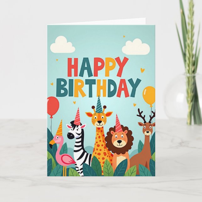 Tarjeta de Animales de la Jungla Alegre (Anverso)