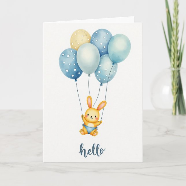 Tarjeta de animalito con globos alegres (Anverso)
