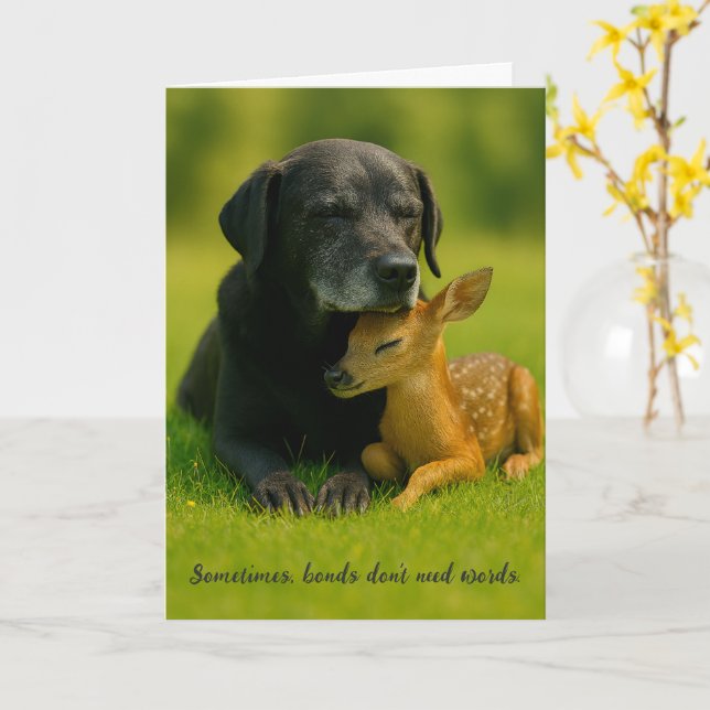 Tarjeta de ánimo con adorable perro labrador y cer (flor amarilla)