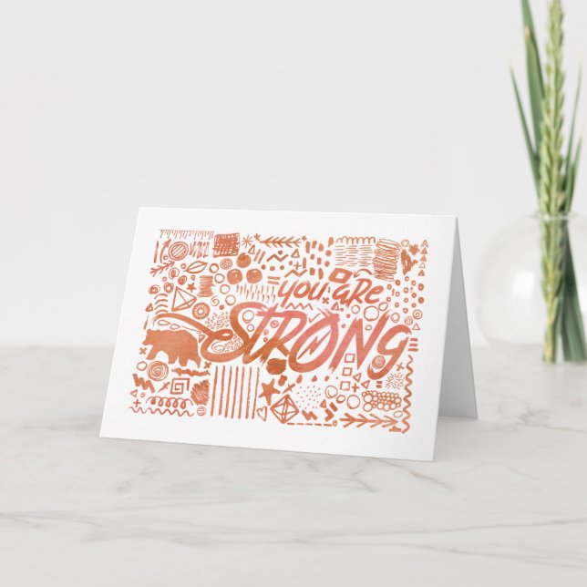 Tarjeta de ánimo con garabatos 'Eres fuerte' (Anverso)