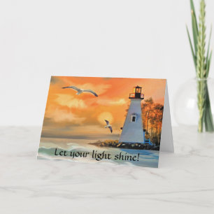 Tarjeta de ánimo cristiana atardecer del faro