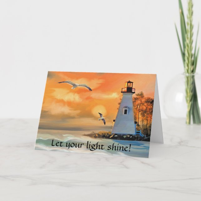 Tarjeta de ánimo cristiana atardecer del faro (Anverso)