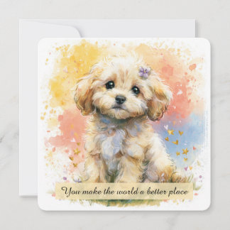Tarjeta de ánimo de cachorro adorable perro acuare