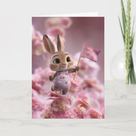 Tarjeta de ánimo de conejito bebé de nube en flor
