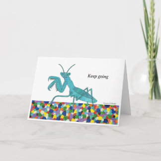 Tarjeta de ánimo de mantis religiosa sobre puntos