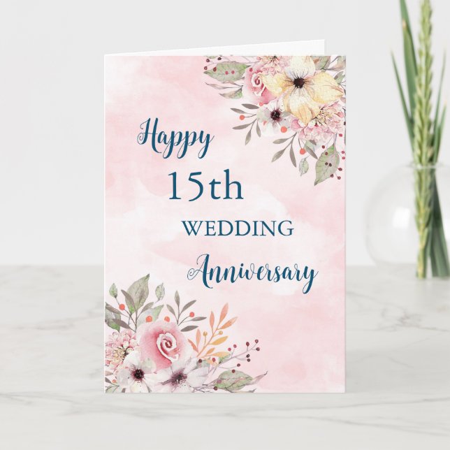 Tarjeta de aniversario 15º Boda de las Flores de A (Anverso)