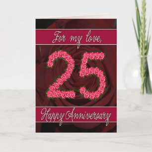 Tarjeta de aniversario 25 con rosas y hojas