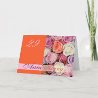 Tarjeta de aniversario 29° Boda rosas pastel