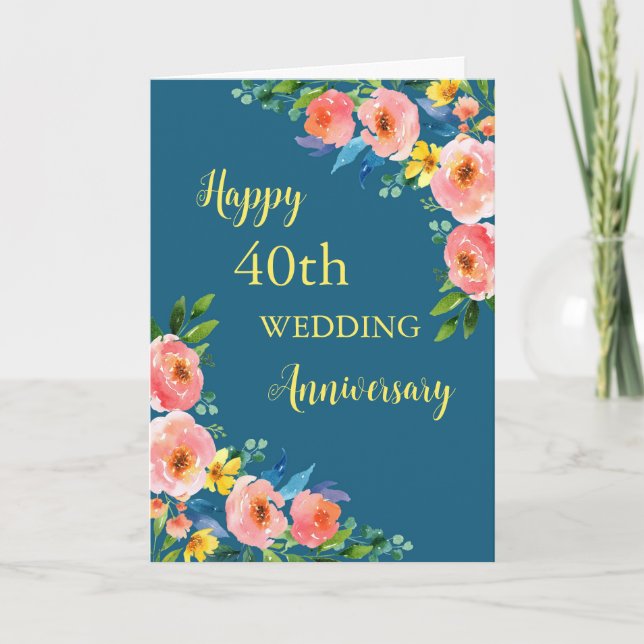 Tarjeta de aniversario 40 Boda de las flores de co (Anverso)