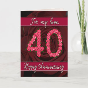 tarjeta de aniversario 40 con rosas y hojas