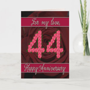 tarjeta de aniversario 44 con rosas y hojas