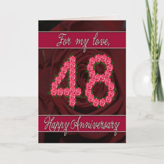 tarjeta de aniversario 48 con rosas y hojas
