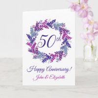 Tarjeta de aniversario 50 Boda de la corona morada