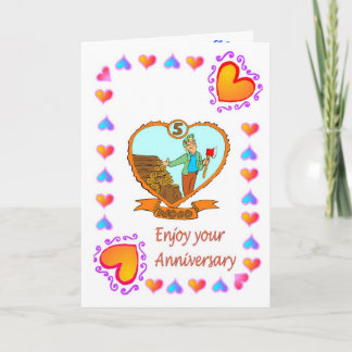 Tarjeta de aniversario 5 madera