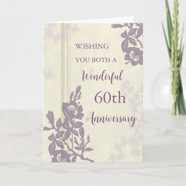 Tarjeta de aniversario 60 Boda de Purple Floral (Anverso)