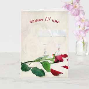 Tarjeta de aniversario 61 de Wine and Red Rose