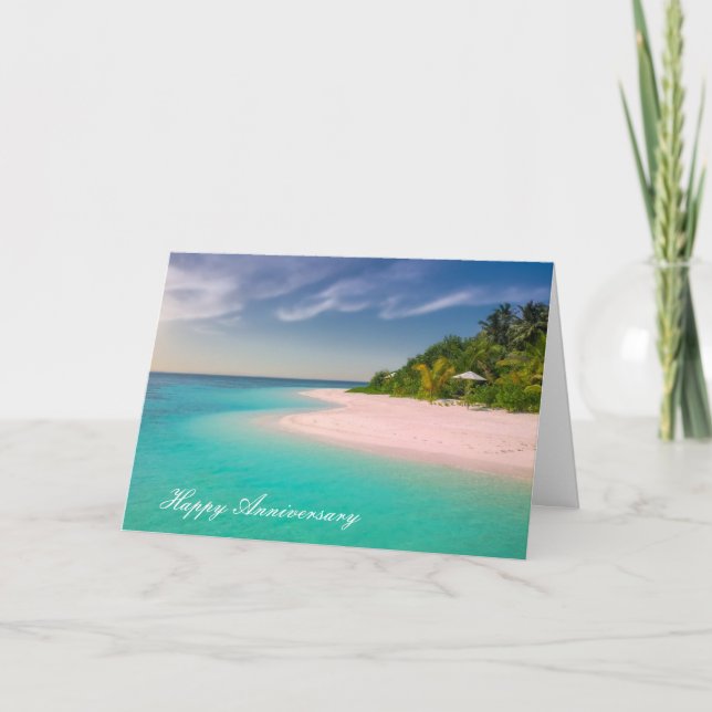 Tarjeta de aniversario Agua turquesa en la playa d (Anverso)